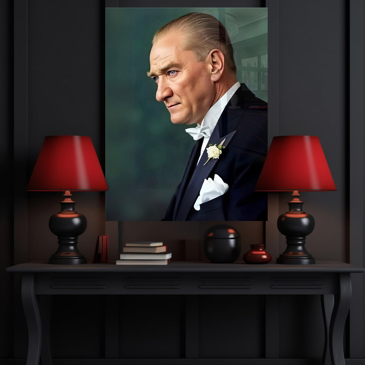 Praglı Atatürk Portresi Yatay Cam Tablo