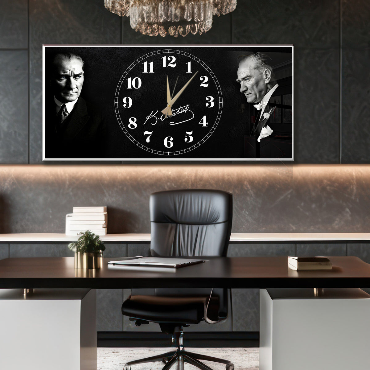 Atatürk temalı Yatay Cam saat