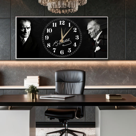 Atatürk temalı Yatay Cam saat