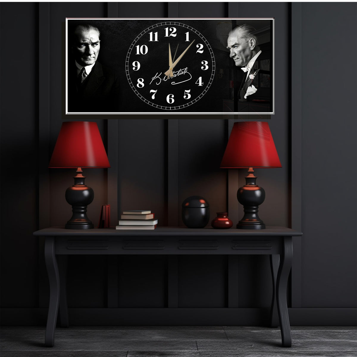 Atatürk temalı Yatay Cam saat