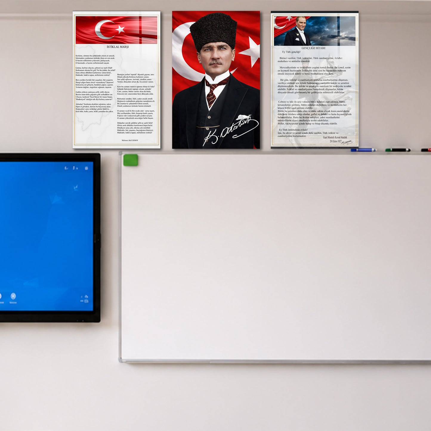 Atatürk Temalı Sınıf Tabloları 3'lü Set – İstiklal Marşı ve Gençliğe Hitabe