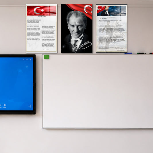 Atatürk Temalı Sınıf Tabloları 3'lü Set – İstiklal Marşı ve Gençliğe Hitabe