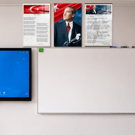 Atatürk Temalı Sınıf Tabloları 3'lü Set – İstiklal Marşı ve Gençliğe Hitabe