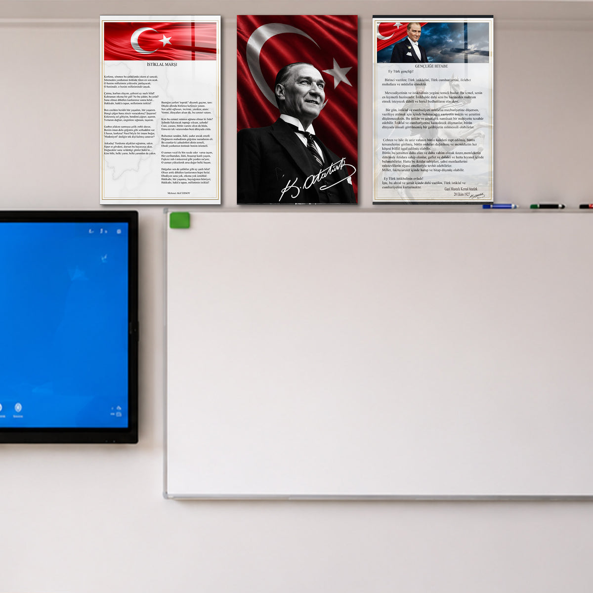 Atatürk Temalı Sınıf Tabloları 3'lü Set – İstiklal Marşı ve Gençliğe Hitabe