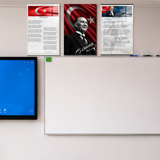 Atatürk Temalı Sınıf Tabloları 3'lü Set – İstiklal Marşı ve Gençliğe Hitabe