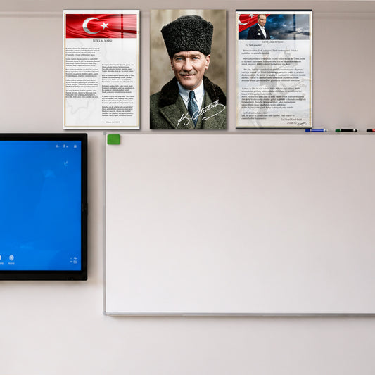 Atatürk Temalı Sınıf Tabloları 3'lü Set – İstiklal Marşı ve Gençliğe Hitabe
