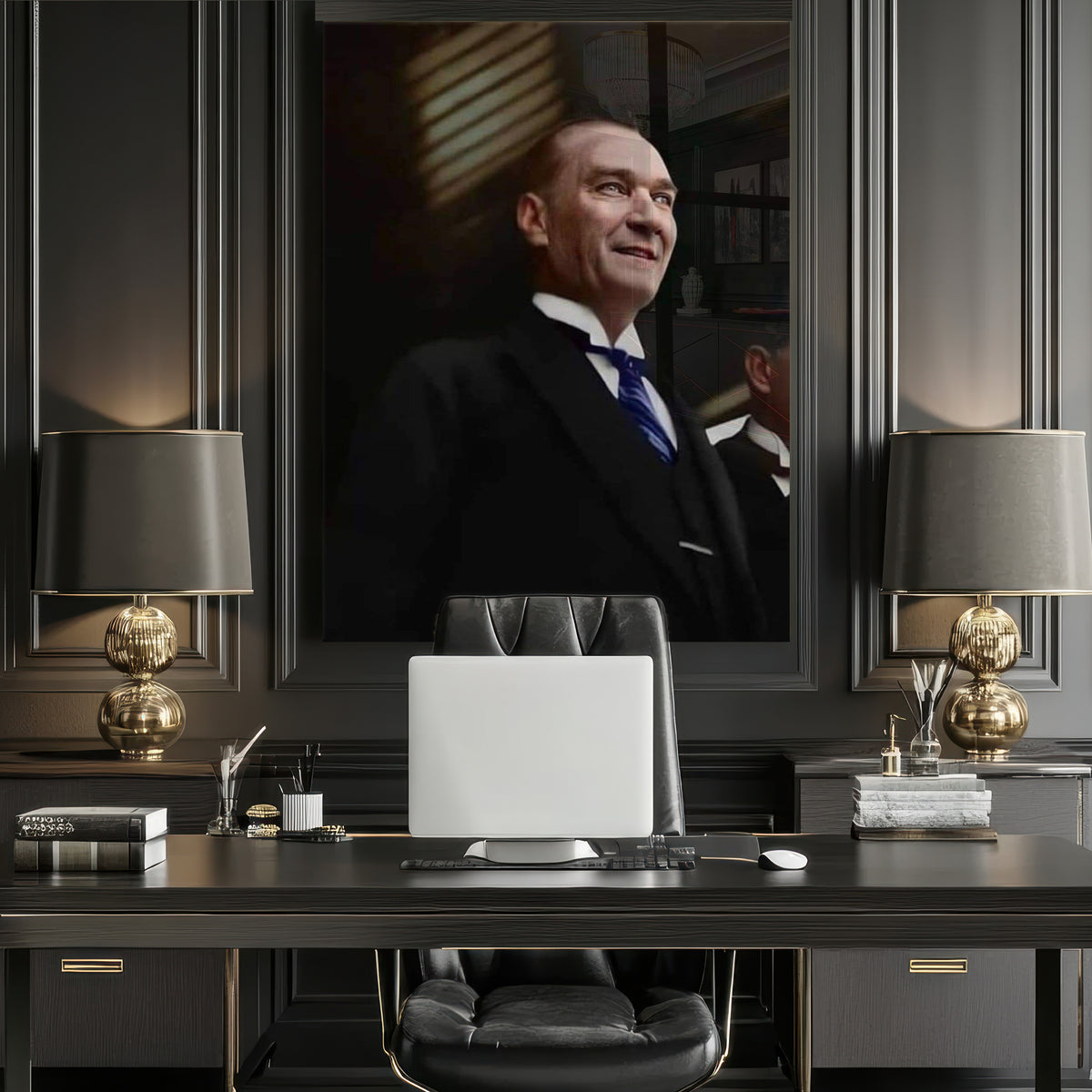 Praglı Atatürk Portresi Yatay Cam Tablo