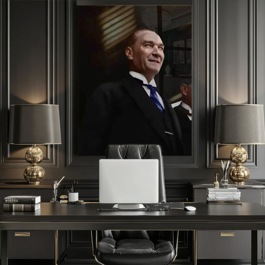 Praglı Atatürk Portresi Yatay Cam Tablo