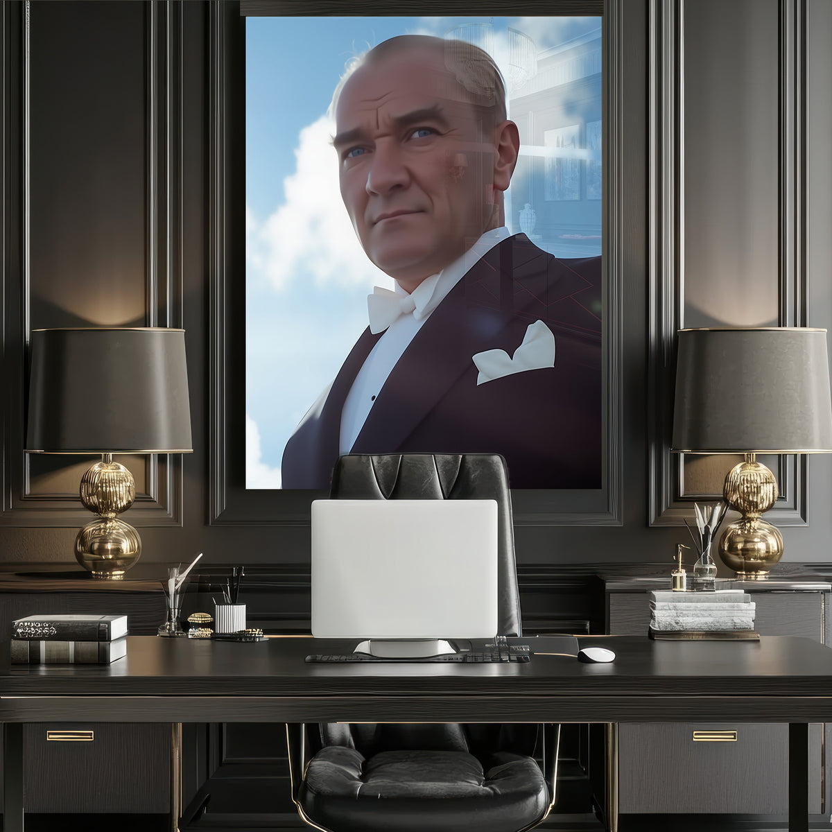 Praglı Atatürk Portresi Yatay Cam Tablo