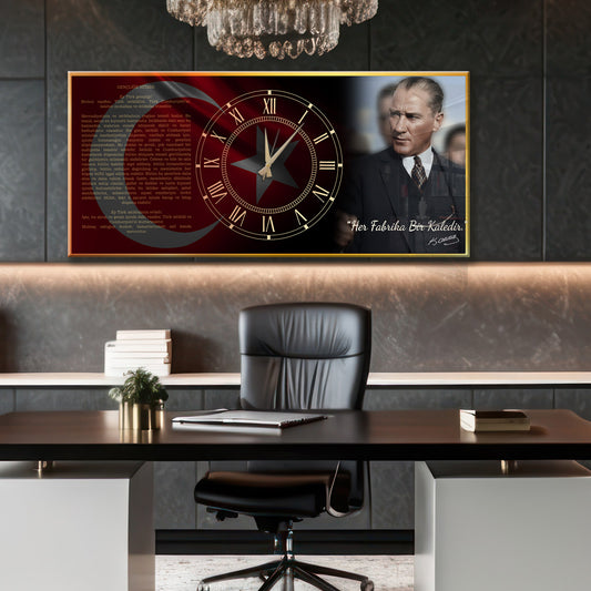 Atatürk temalı Yatay Cam saat
