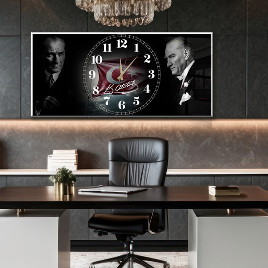 Atatürk temalı Yatay Cam saat