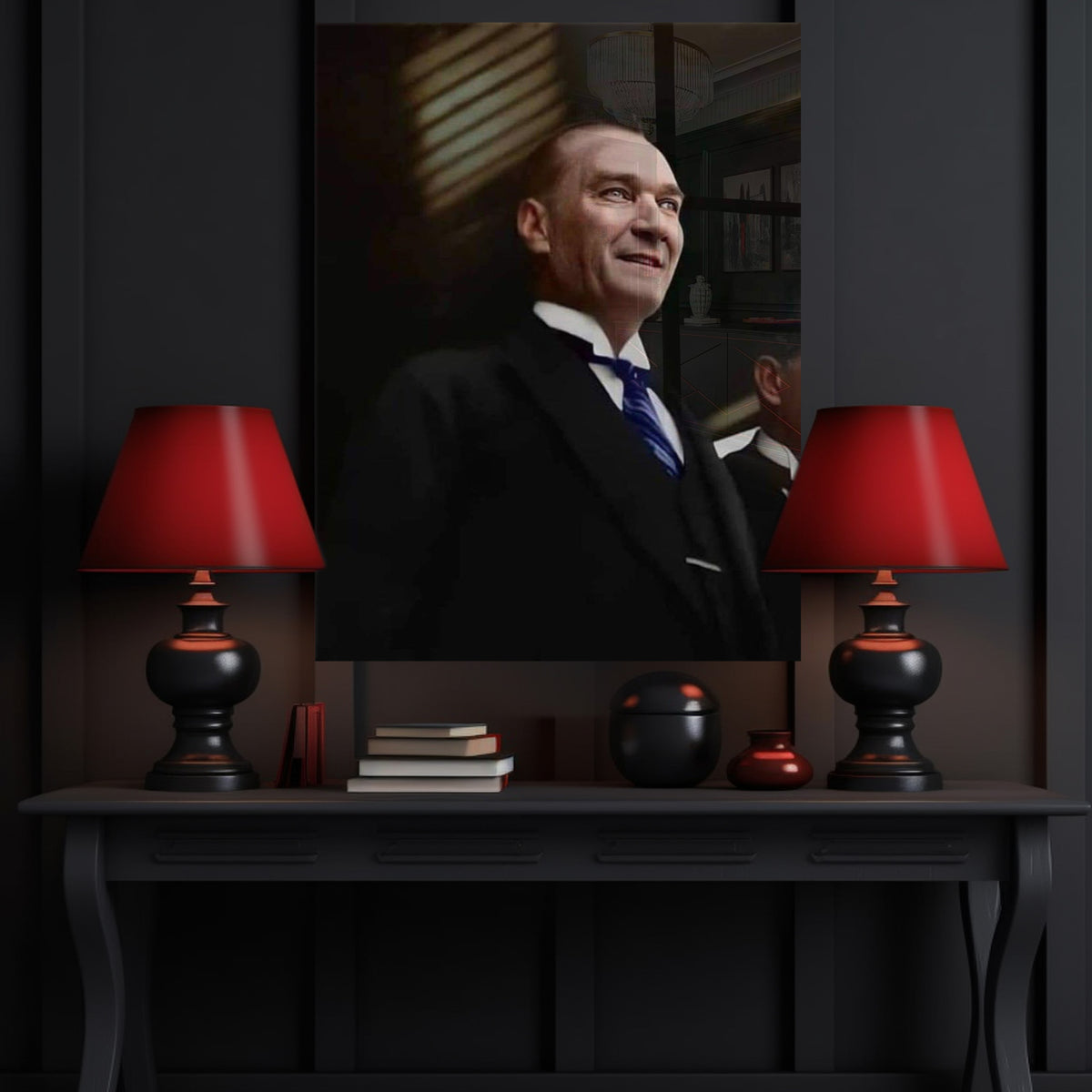 Praglı Atatürk Portresi Yatay Cam Tablo