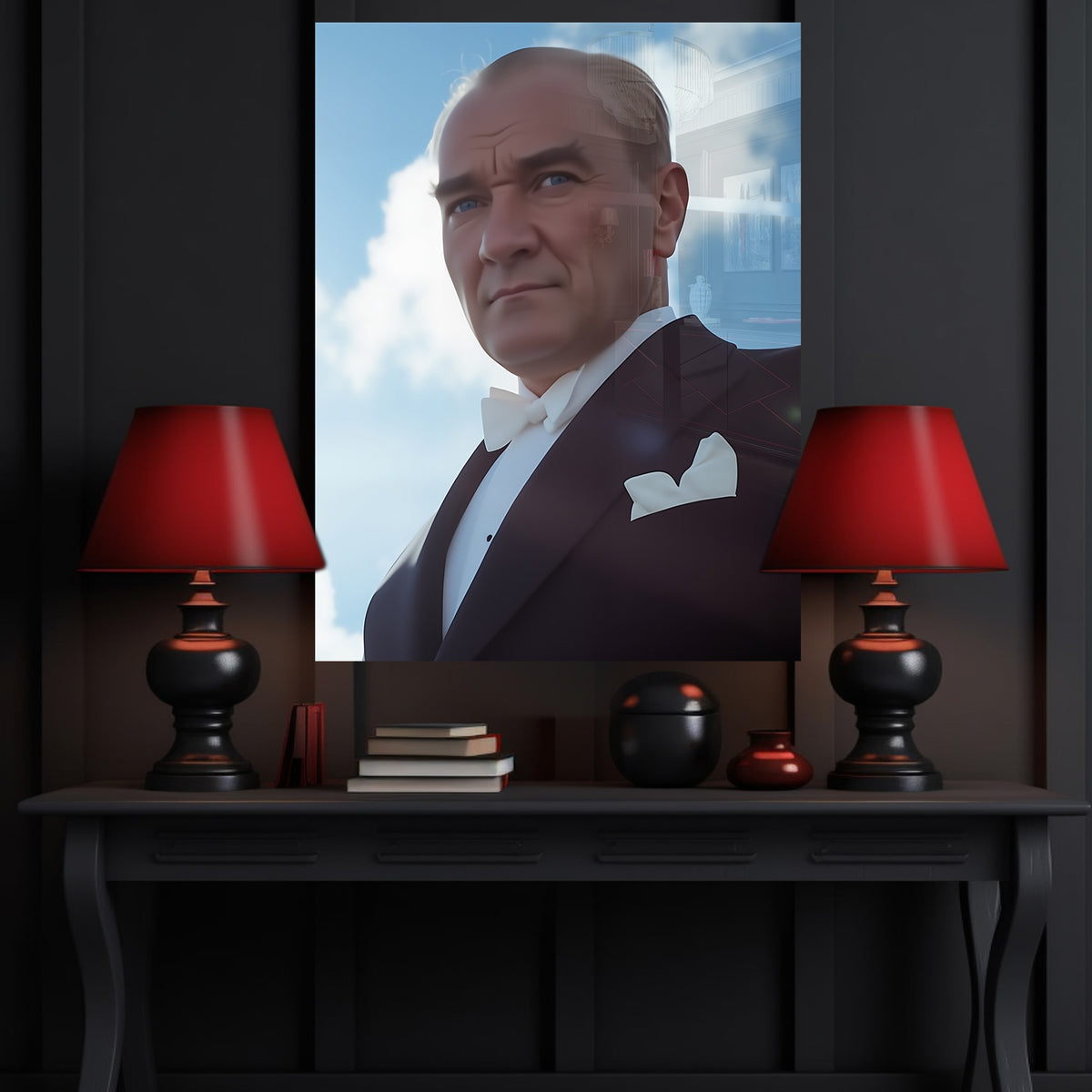 Praglı Atatürk Portresi Yatay Cam Tablo