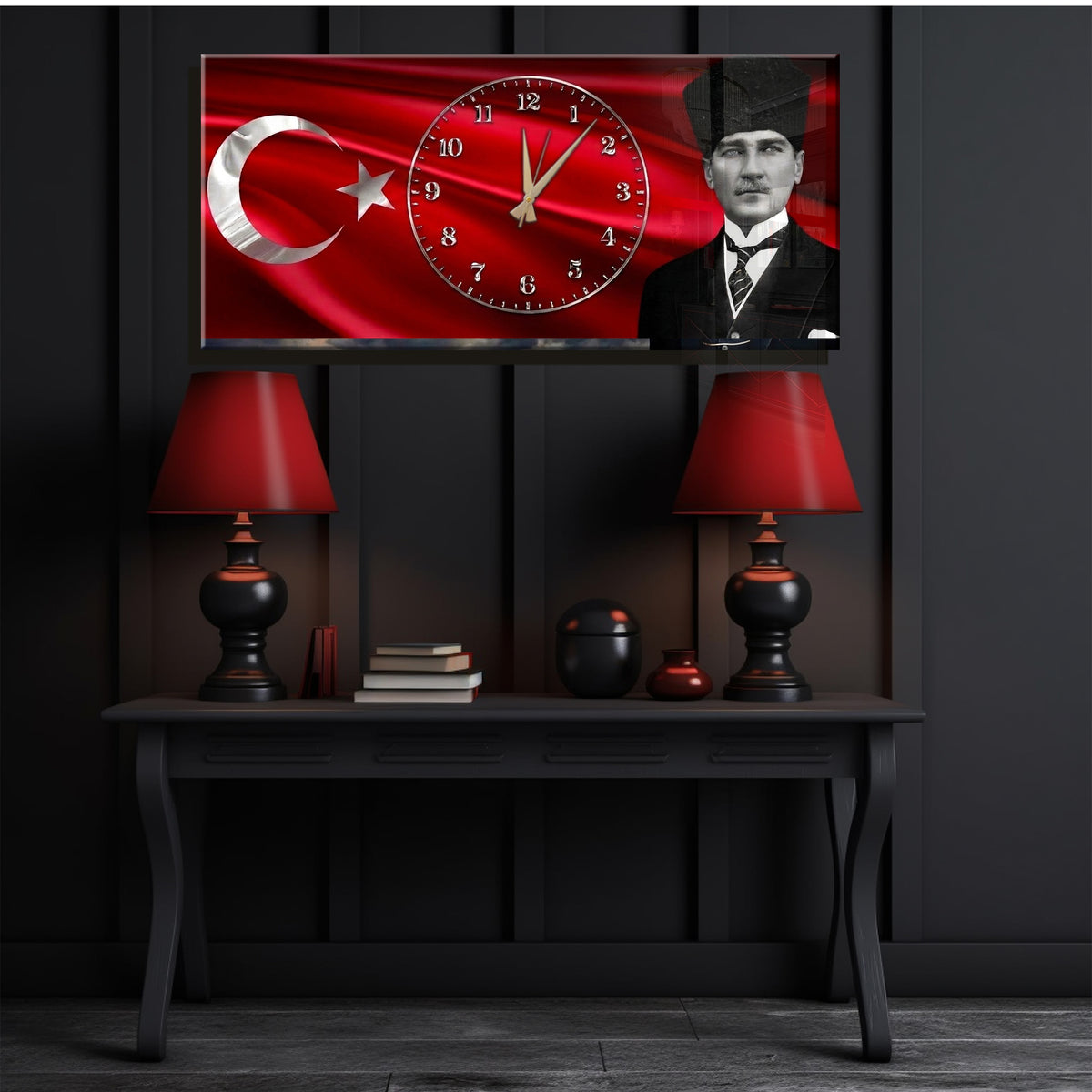 Atatürk temalı Yatay Cam saat