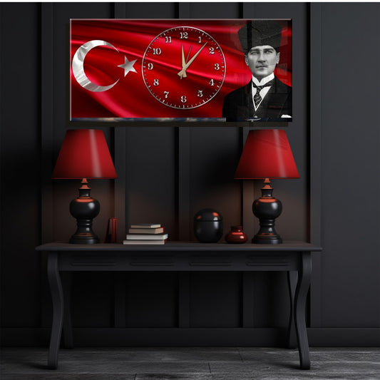 Atatürk temalı Yatay Cam saat