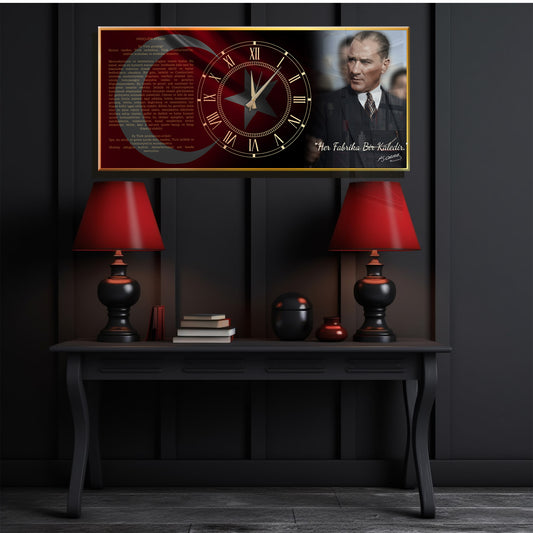Atatürk temalı Yatay Cam saat