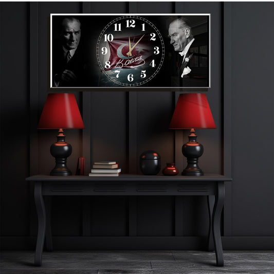 Atatürk temalı Yatay Cam saat