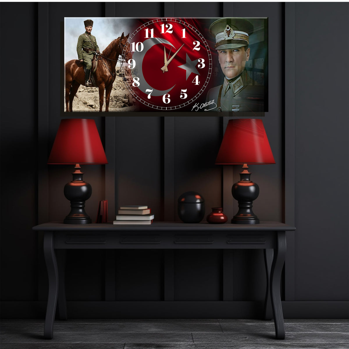 Atatürk temalı Yatay Cam saat