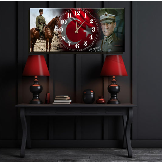 Atatürk temalı Yatay Cam saat