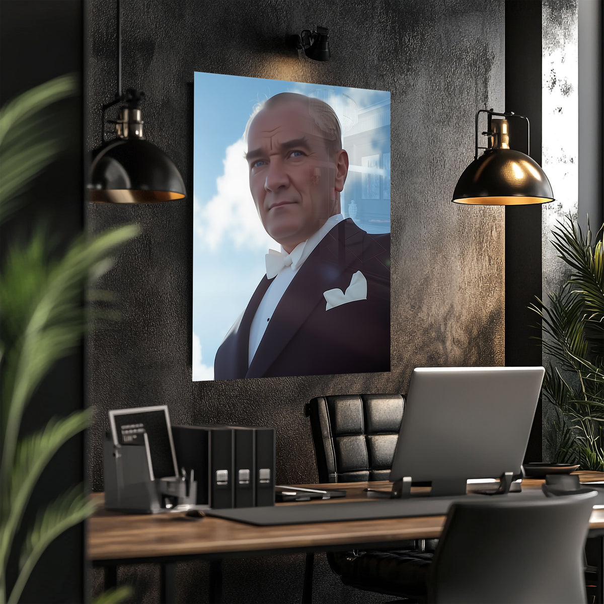 Praglı Atatürk Portresi Yatay Cam Tablo