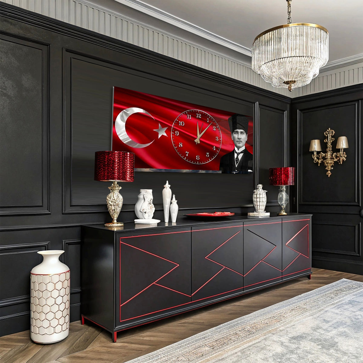 Atatürk temalı Yatay Cam saat